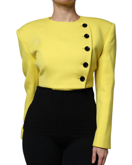 Dolce & Gabbana Lemon Yellow Wool Long Sleeves Cropped Coat Jacket