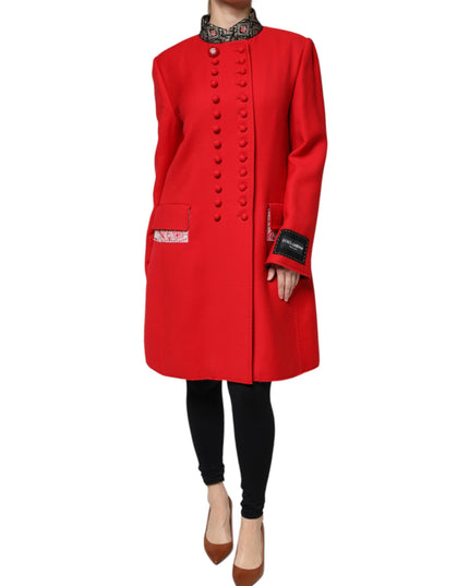 Dolce & Gabbana Red Jacquard Wool Women Trenchcoat Jacket