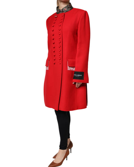 Dolce & Gabbana Red Jacquard Wool Women Trenchcoat Jacket