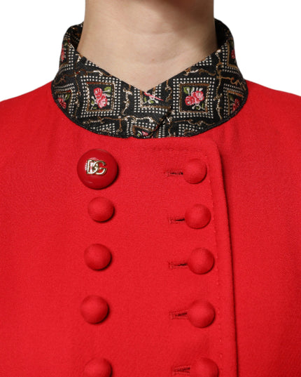 Dolce & Gabbana Red Jacquard Wool Women Trenchcoat Jacket