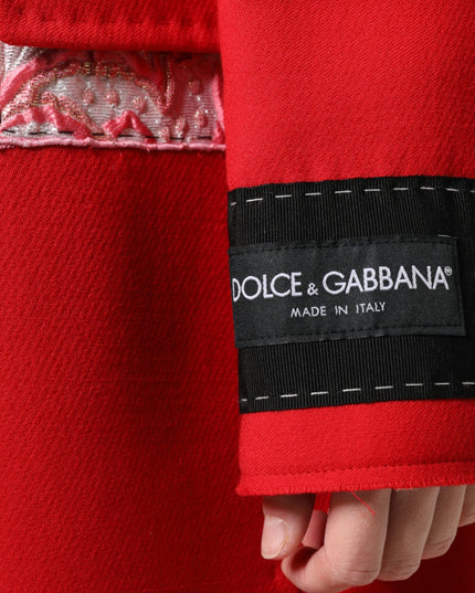 Dolce & Gabbana Red Jacquard Wool Women Trenchcoat Jacket