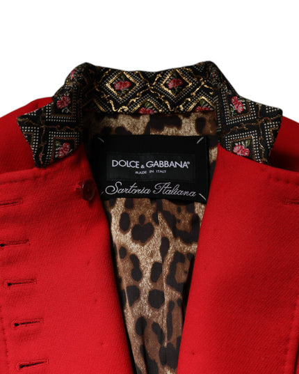 Dolce & Gabbana Red Jacquard Wool Women Trenchcoat Jacket
