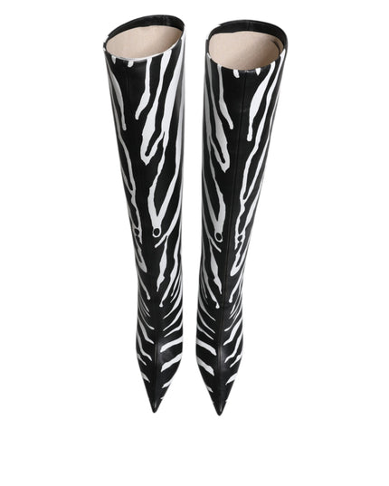 Dolce & Gabbana Black White Zebra Heels High Boots Shoes