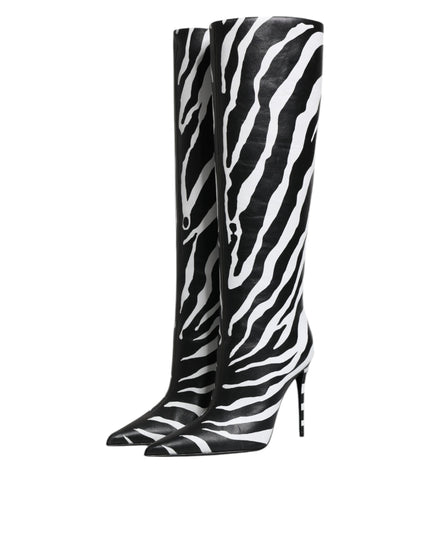 Dolce & Gabbana Black White Zebra Heels High Boots Shoes