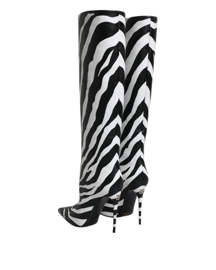 Dolce & Gabbana Black White Zebra Heels High Boots Shoes
