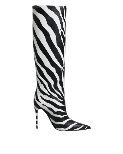 Dolce & Gabbana Black White Zebra Heels High Boots Shoes