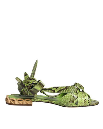 Dolce & Gabbana Green Animal Print Ankle Wrap Sandals Shoes