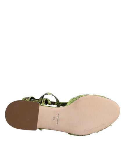 Dolce & Gabbana Green Animal Print Ankle Wrap Sandals Shoes