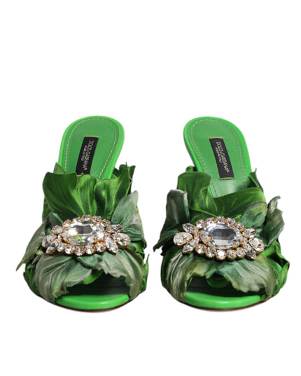 Dolce & Gabbana Green Crystal Slides KEIRA Sandal Shoes