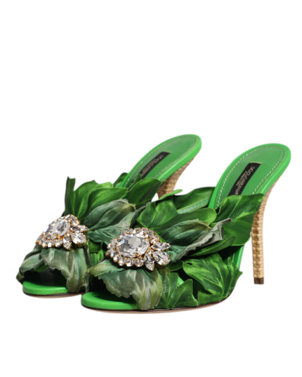 Dolce & Gabbana Green Crystal Slides KEIRA Sandal Shoes