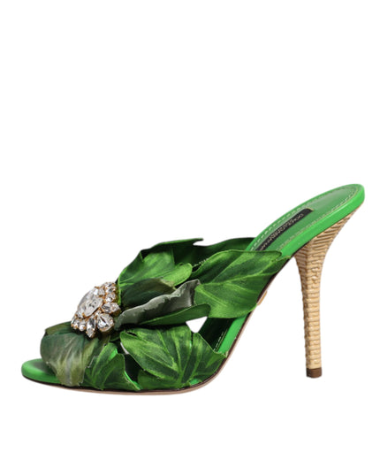 Dolce & Gabbana Green Crystal Slides KEIRA Sandal Shoes