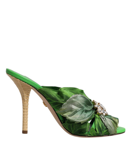 Dolce & Gabbana Green Crystal Slides KEIRA Sandal Shoes
