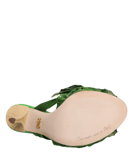 Dolce & Gabbana Green Crystal Slides KEIRA Sandal Shoes