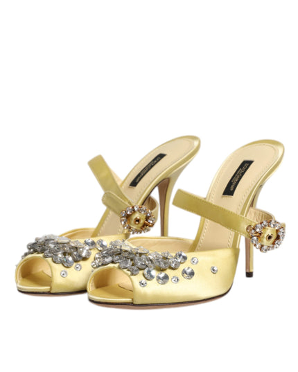 Dolce & Gabbana Yellow Crystal Slides KEIRA Sandals Shoes