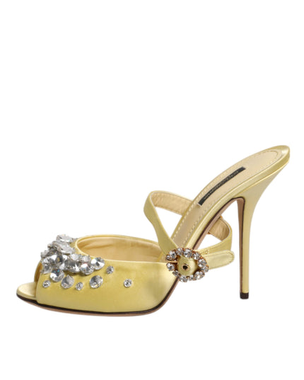 Dolce & Gabbana Yellow Crystal Slides KEIRA Sandals Shoes