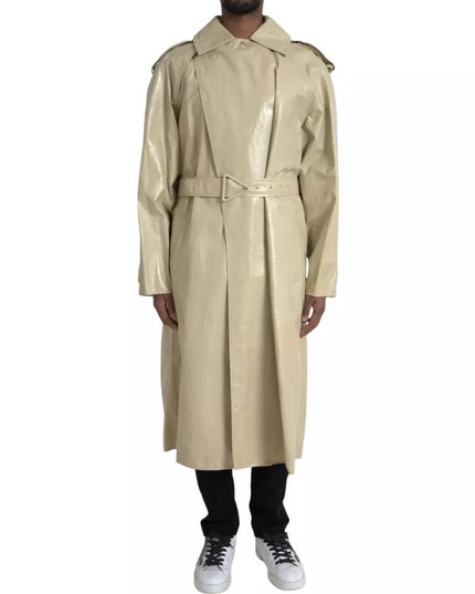Bottega Veneta Beige Lambskin Leather Trench Coat Jacket