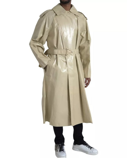 Bottega Veneta Beige Lambskin Leather Trench Coat Jacket