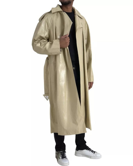 Bottega Veneta Beige Lambskin Leather Trench Coat Jacket