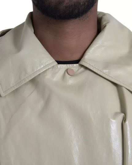 Bottega Veneta Beige Lambskin Leather Trench Coat Jacket