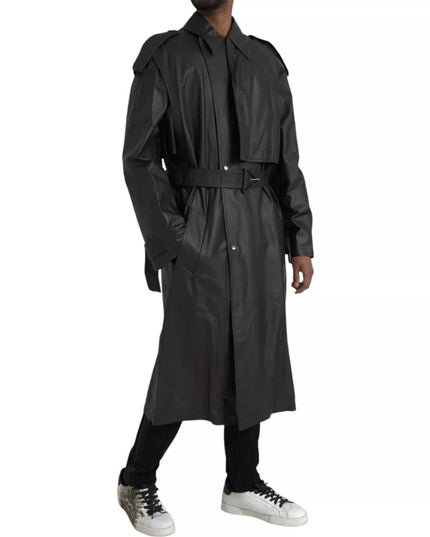 Bottega Veneta Black Leather Men Waterproof Trenchcoat Jacket