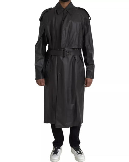 Bottega Veneta Black Leather Men Waterproof Trenchcoat Jacket