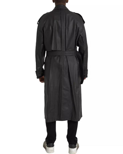 Bottega Veneta Black Leather Men Waterproof Trenchcoat Jacket