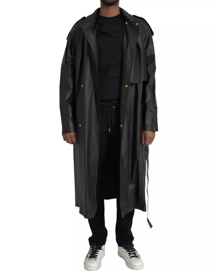 Bottega Veneta Black Leather Men Waterproof Trenchcoat Jacket
