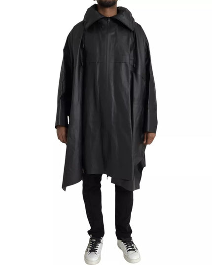 Bottega Veneta Black Leather Hooded Men Trenchcoat Jacket
