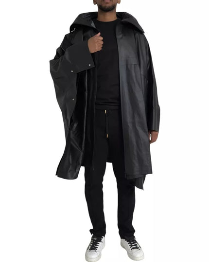 Bottega Veneta Black Leather Hooded Men Trenchcoat Jacket