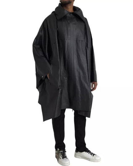 Bottega Veneta Black Leather Hooded Men Trenchcoat Jacket