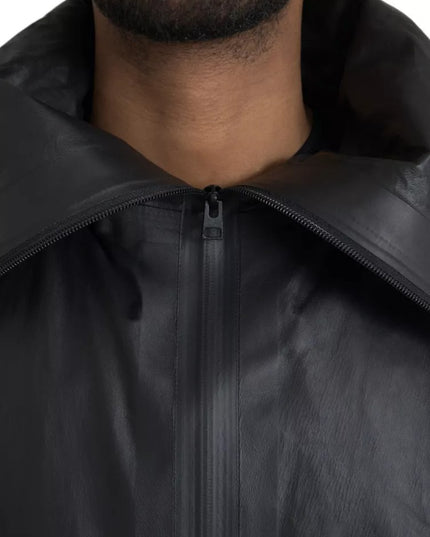 Bottega Veneta Black Leather Hooded Men Trenchcoat Jacket