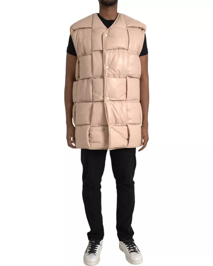 Bottega Veneta Beige Quilted Sleeveless Calf Leather Jacket