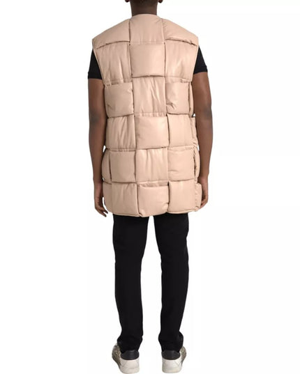 Bottega Veneta Beige Quilted Sleeveless Calf Leather Jacket