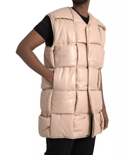 Bottega Veneta Beige Quilted Sleeveless Calf Leather Jacket