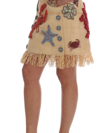 Dolce & Gabbana Crystal Beige Palm Fiber Skirt