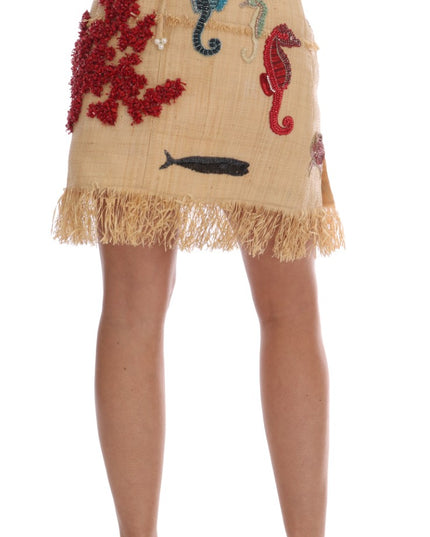 Dolce & Gabbana Crystal Beige Palm Fiber Skirt