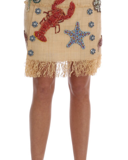 Dolce & Gabbana Crystal Beige Palm Fiber Skirt