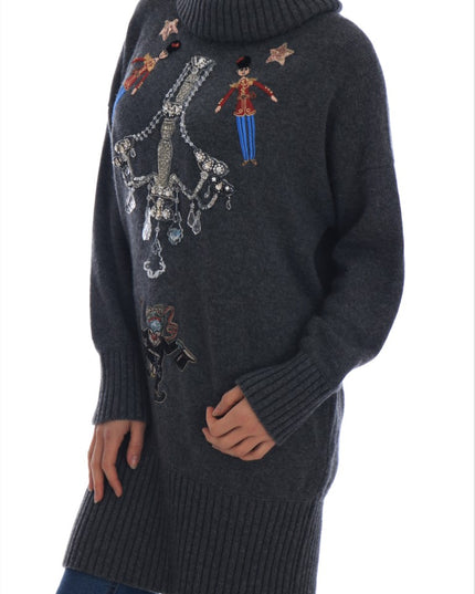 Dolce & Gabbana Fairy Tale Crystal Gray Cashmere Sweater