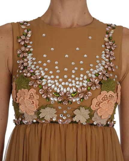 Dolce & Gabbana Crystal Silk Gold A-Line Gown Dress