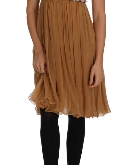 Dolce & Gabbana Crystal Silk Gold A-Line Gown Dress