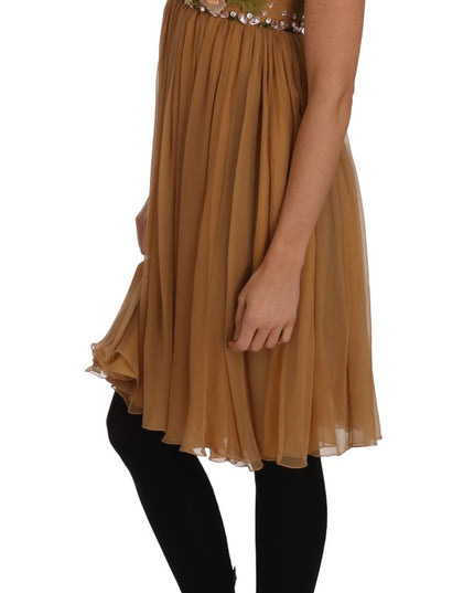 Dolce & Gabbana Crystal Silk Gold A-Line Gown Dress