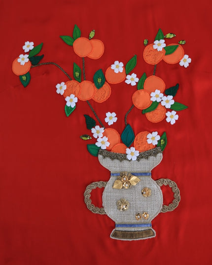 Dolce & Gabbana Red Silk Oranges Floral Crystal Blouse