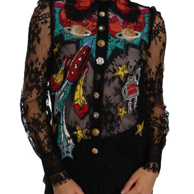 Dolce & Gabbana Black Lace Crystal SPACE Shirt