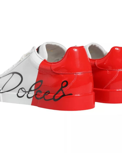 Dolce & Gabbana White Red Portofino Low Top Sneakers Shoes