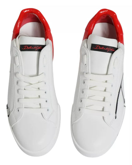 Dolce & Gabbana White Red Portofino Low Top Sneakers Shoes