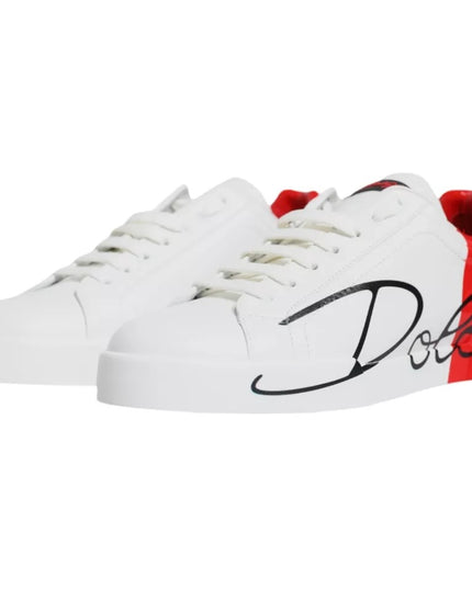 Dolce & Gabbana White Red Portofino Low Top Sneakers Shoes