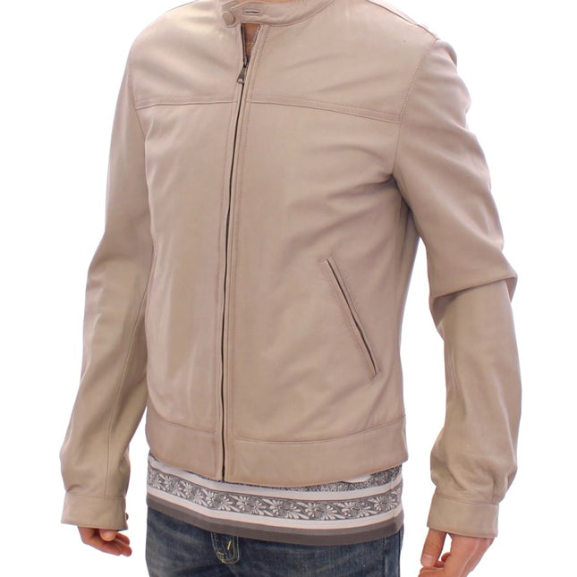 Dolce & Gabbana Beige Leather Jacket Biker Coat