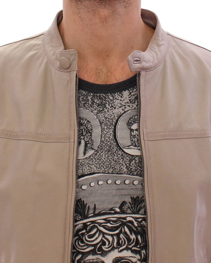 Dolce & Gabbana Beige Leather Jacket Biker Coat