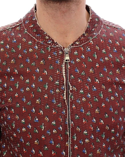 Dolce & Gabbana Bordeaux Leather Boxer Print Jacket Coat