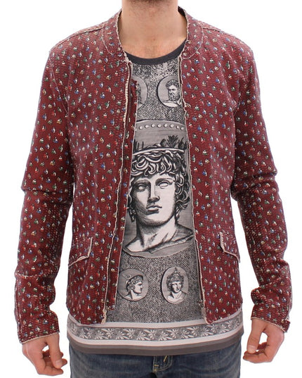 Dolce & Gabbana Bordeaux Leather Boxer Print Jacket Coat